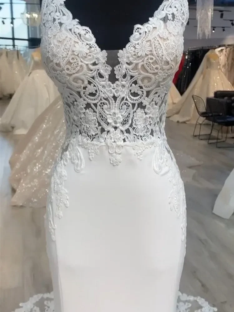 Personalizado decote em v ver através de vestidos de casamento de renda trem varredura vestido de novia botões voltar jardim país vestidos de noiva