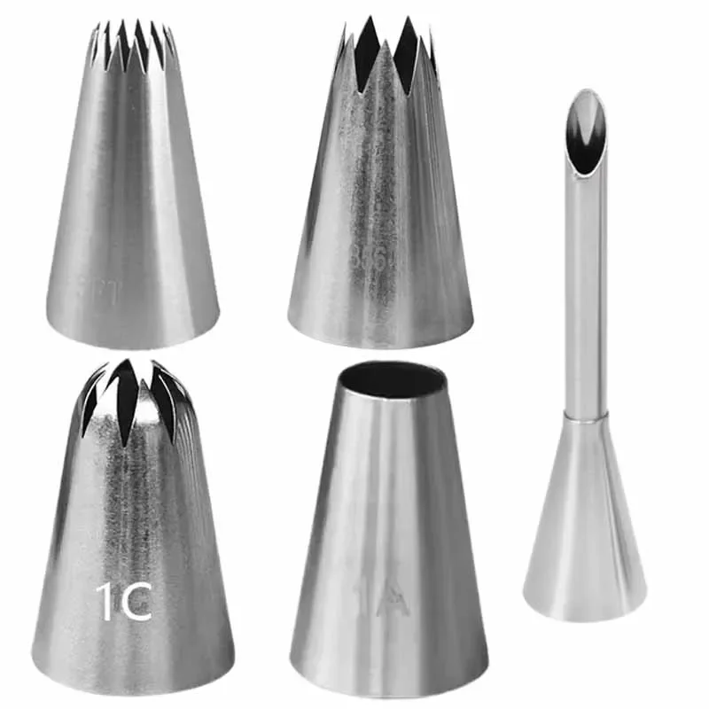 

5Pcs/Set Large Size Cream Icing Piping Nozzle Stainless Steel Puff Nozzles Cupcake Pastry Tips Kitchen Supplies Baking Kits