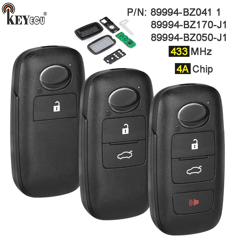 KEYECU 433MHz 4A Chip 434451-0011 P/N: 89994-BZ041 89994-BZ170 89994-BZ050 Keyless Go Remote Key Fob for Toyota Raize Rocky