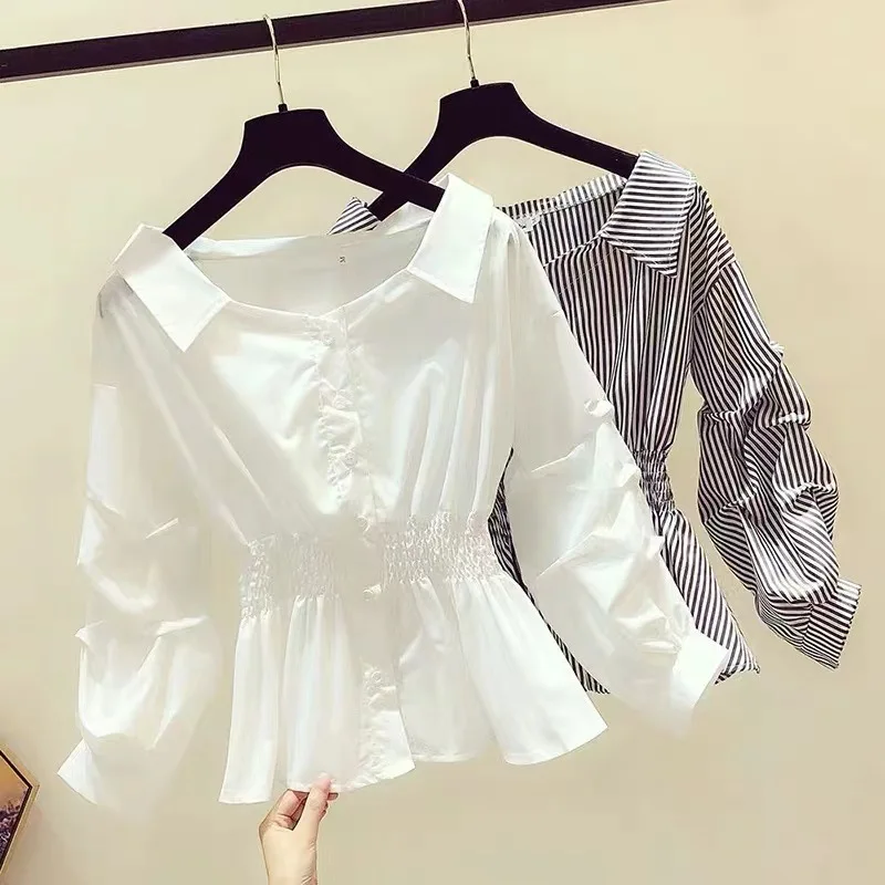

2026 Four Seasons New Fashionable Bubble Sleeve Waist slimming Long Sleeve Top Small Shirt for Women
