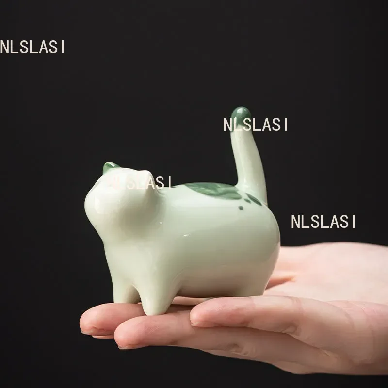 1pcs Small Ceramic Cat Handmade Tea Pet Decoration Toy Kung Fu Teaset Ceremony Tea Ornament Figure Kitty Tea Pet Teaware view 3