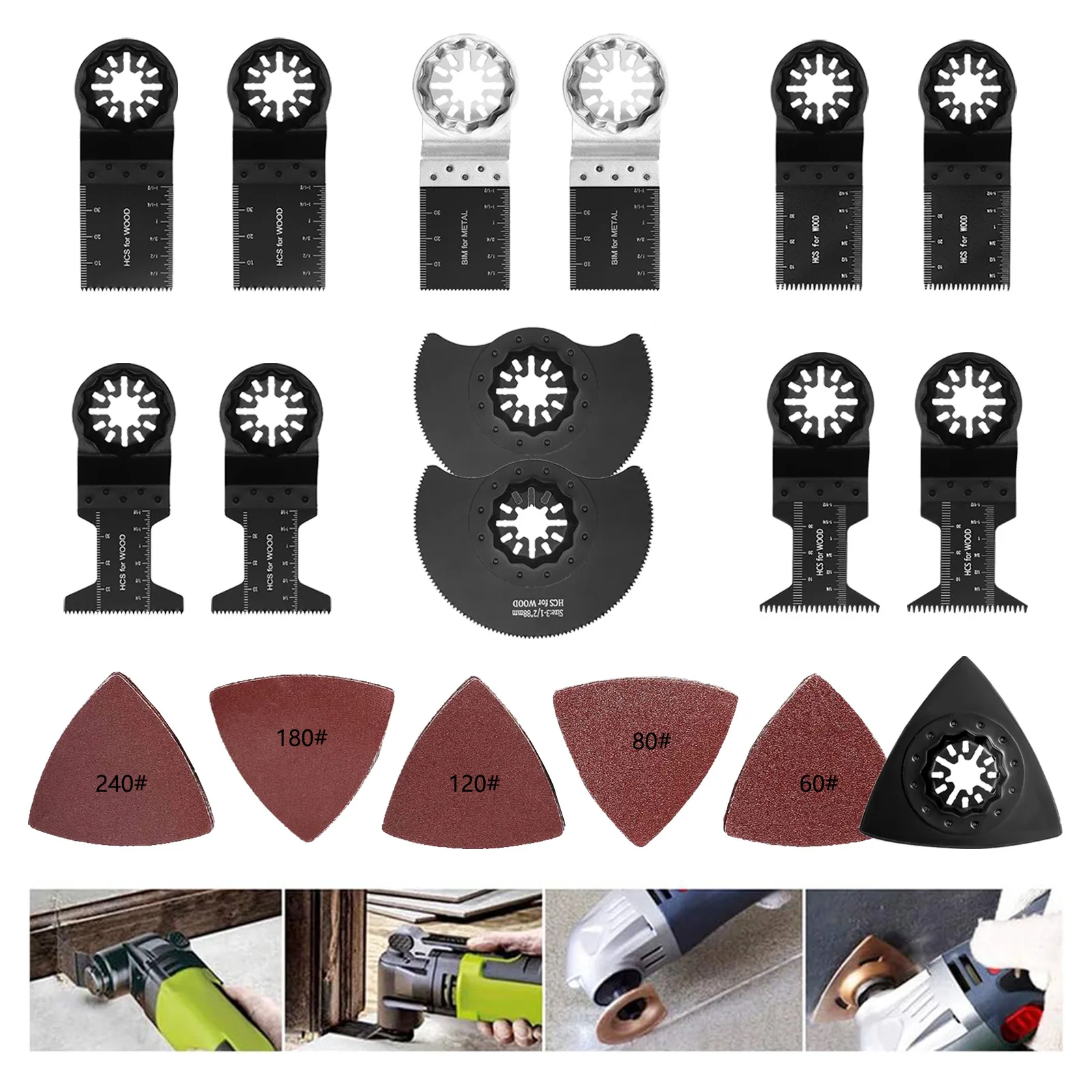 

23Pcs Starlock Oscillating Saw Blades Multitool Accessories,Universal Cutting Kit Wood & Metal,Suitable for BOSCH,Fein