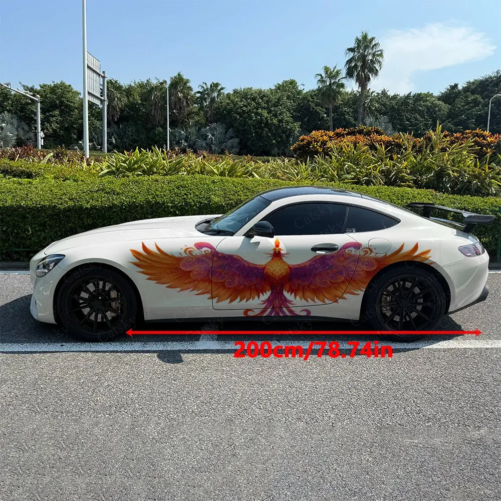 2pcs Fire Plumage Lucky Bird Car Side Wraps, Self-Adhesive PVC Waterproof & Scratch-Resistant Stickers, Car Accessory Gift