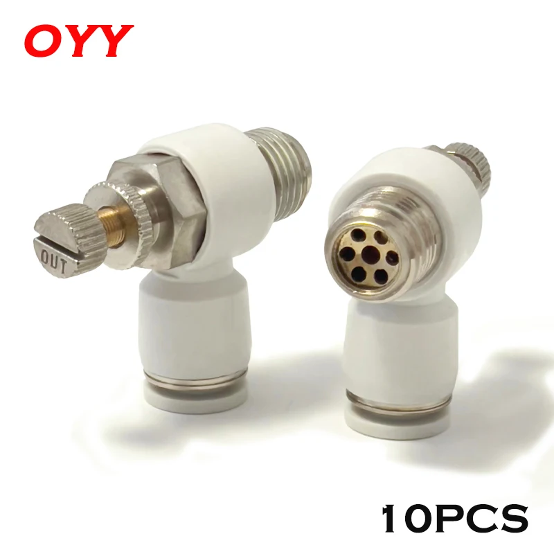 10PCS Pneumatic Connector White Speed Control Valve SL6-01/6-m5/8-01/8-02 PT1/8 1/4 3/8 1/2 Throttle Valve