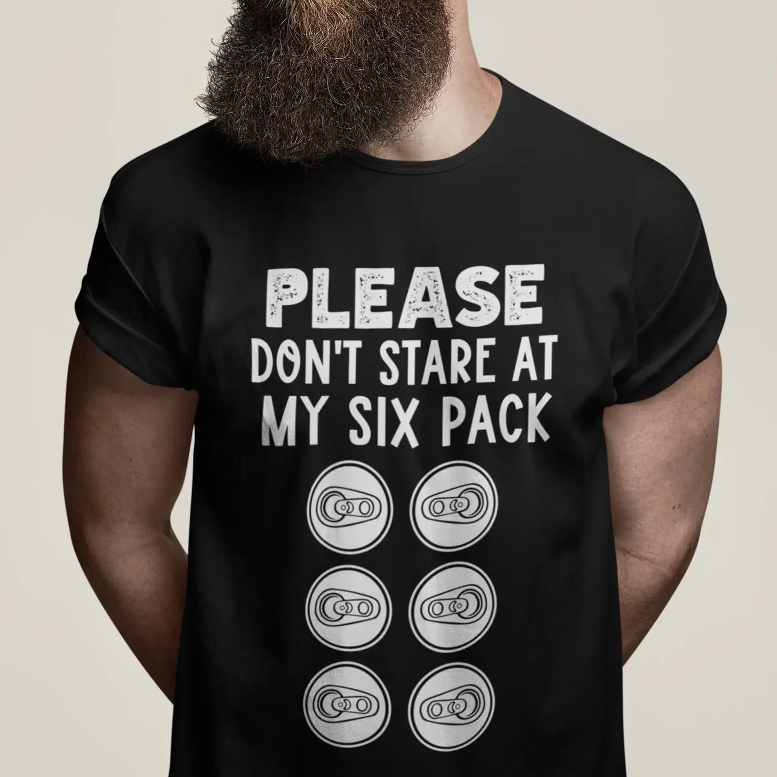 Camiseta divertida y sarcástica con la frase 'Por favor, no te fijes en mi six pack', humorística para amantes, informal, estilo vintage, streetwear ligeramente desgastado
