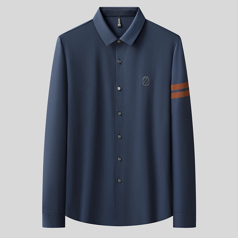 

Retro Woven Long Sleeved Shirt for Men High Quality Seamless Slim Fit Casual Business Dress Shirts Social Party Men Clothing