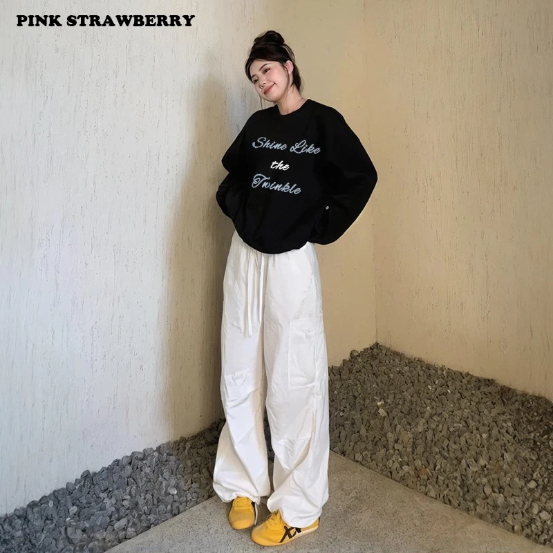 Love Heart Print Plush Sweatshirt Women Autumn Winter 2025New Oversize O-Neck Black Loose Pullover Hoodie Y2KTop Ladies clothing