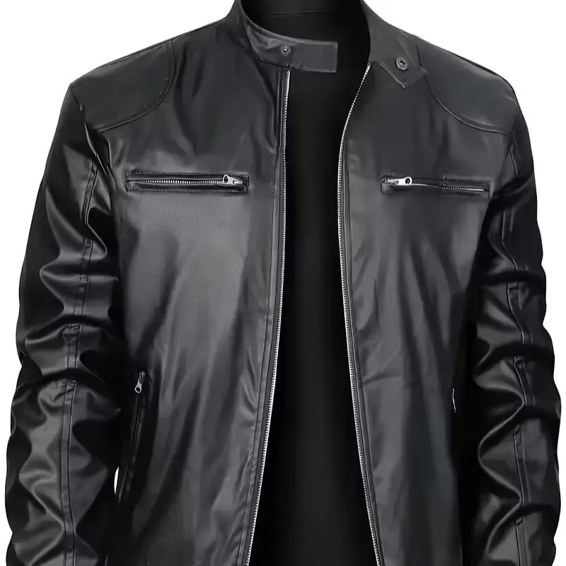 2023 Neue Modische Herren Winddichte Stehkragen-PU-Jacke, Geeignet für Frühling und Herbst Outdoor Casual Motorradbekleidung – Detail 1
