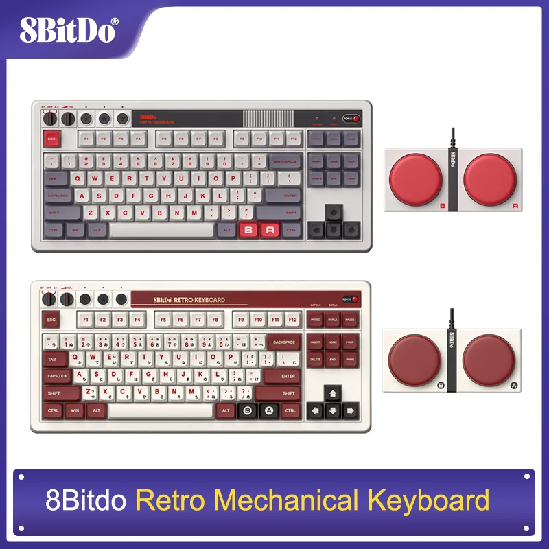 8Bitdo Retro Mechanical Keyboard Bluetooth 2.4G USB-C Hot Swappable Game Keyboard,Dual Programmable Buttons For Windows Android