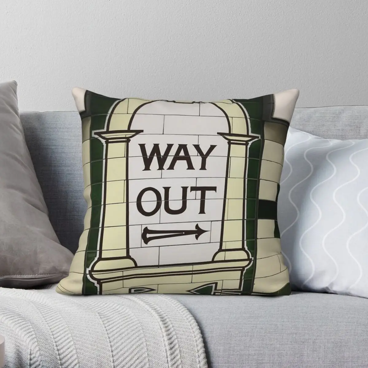 Way Out Sign London Subway Square Pillowcase Polyester Linen Velvet Creative Zip Pillow Case Sofa Seater Cushion Case Wholesale