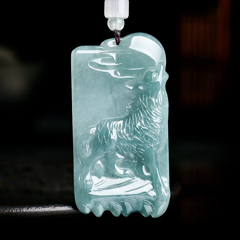 Grade A Natural Myanmar Jadeite Wolf Pendant Necklace Real Jade Talismans Accessories Luxury Charm Jewelry Gifts for Women