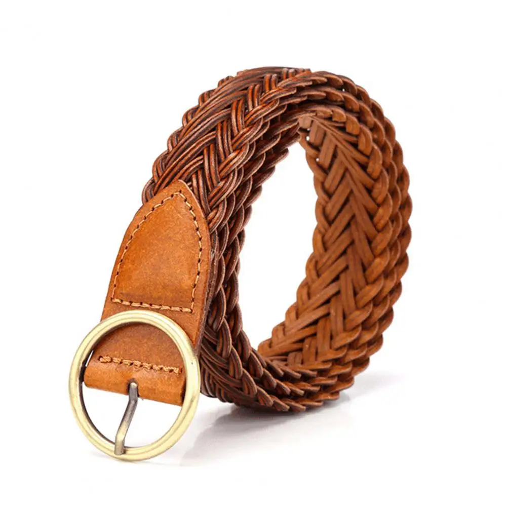 Brede Verstelbare Taille Riem Faux Lederen Handgemaakte Gevlochten Ronde Gesp Riem Kleding Ornament