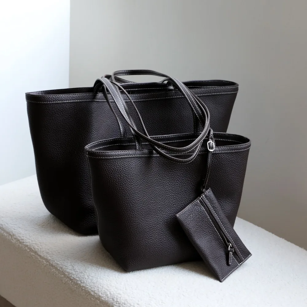 

Tote Bag Women's New First-layer Cowhide High-end Feeling Lazy Large-capacity Casual Versatile Single Shoulder Work Commuter Bag