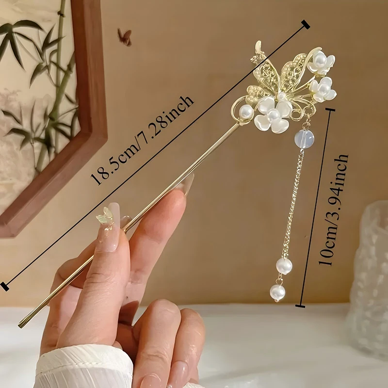 6pc/set Elegant Chinese Hair Clips Tassels Traditional Hair Sticks Women\'s Retro Metal Flowers Jade Decorations Hair Accessories