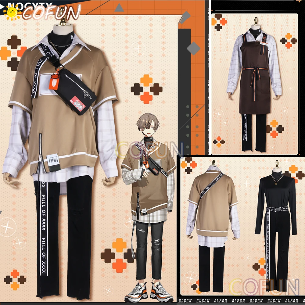 

COFUN Game Vtuber Cosplay Alban Knox Cosplay Costume Sweater Shirt Pants Apron Messenger Bag Necklace Halloween New Suit Outfits