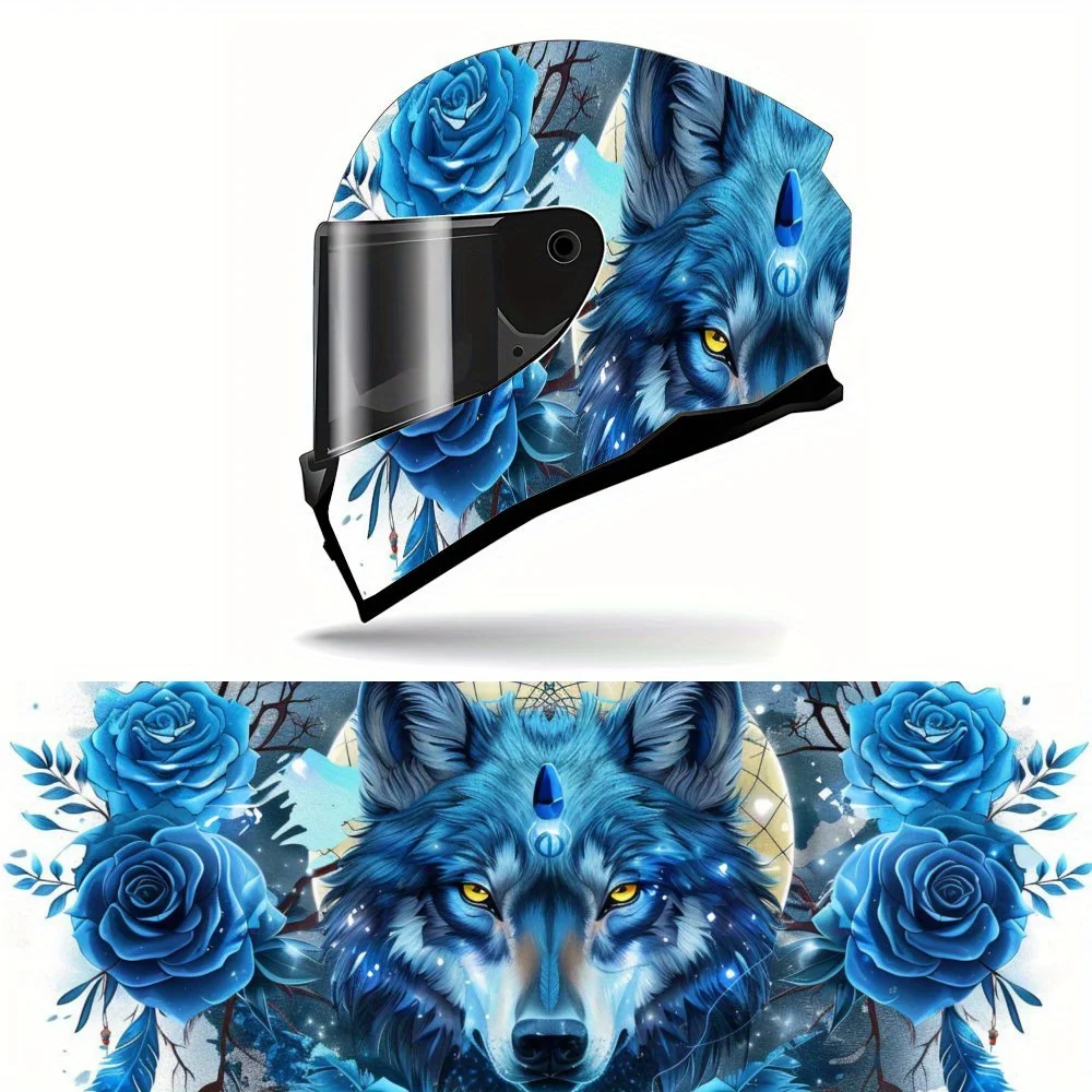 

Blue Roses Dream Catcher Surround the Wolf Print Full Helmet Wrap Sticker Motorcycle Helmet Racing Graphic Decal Vinyl Wrap Helm