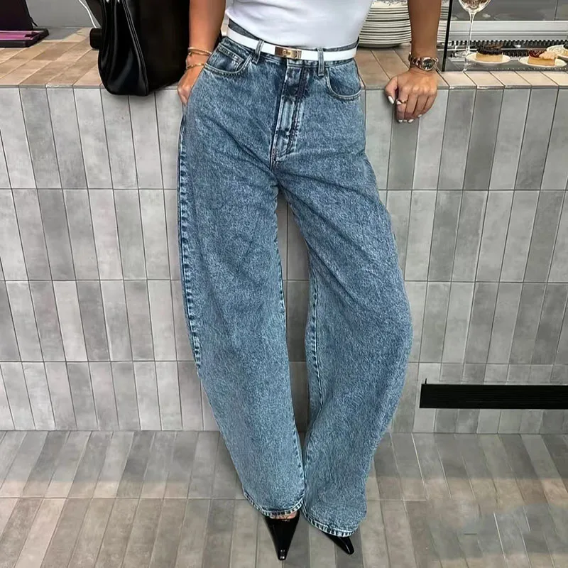 

Women's washed jeans, fashionable versatile scissor-leg wide-leg pants, high-quality pure cotton trousers, autumn, new, 205, y2k