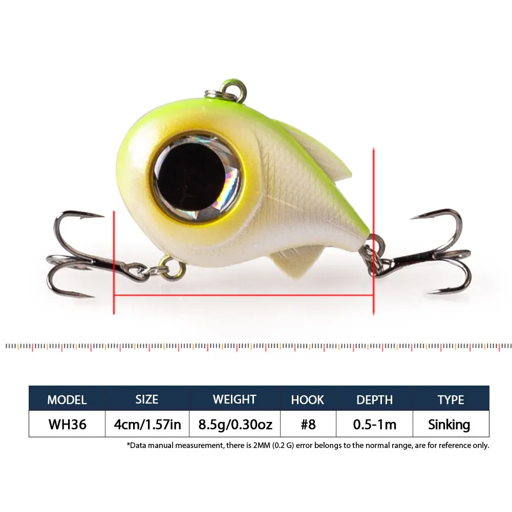 Hanlin 3D Big Eyes VIB 4cm/1.57in/8.5g Fishing Lure Sinking Vibration Rattling Ball Artificial Hard Lipless Bait Bass Tackle