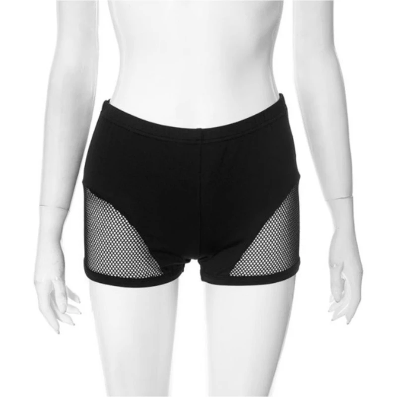 Shorts pretos de cintura alta para mulheres-painel de malha lateral e detalhe de ruched para trás, calças de streetwear sensuais com ajuste fino para primavera e verão