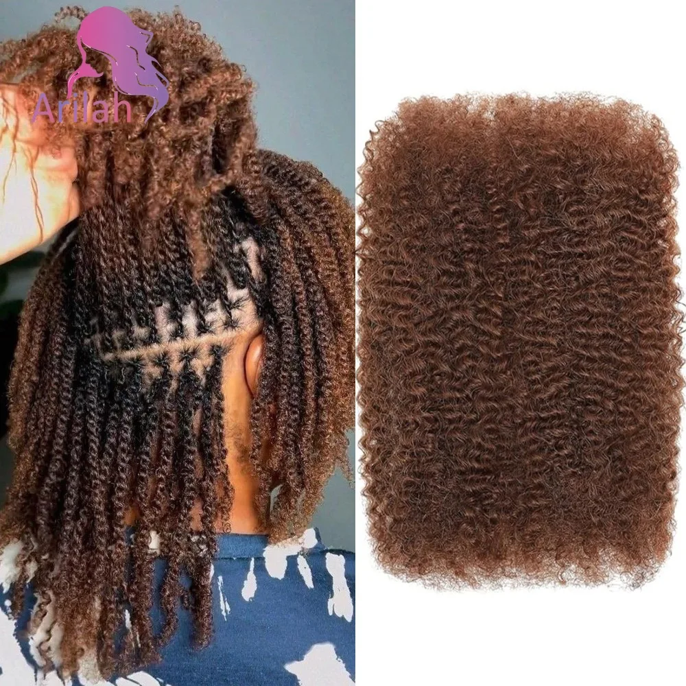 30g/50g #4 Brown 4C Afro Kinky Bulk Human Hair Extensions No Weft Brazilian Remy Bulk For Locs Micro Twist Braiding Hair