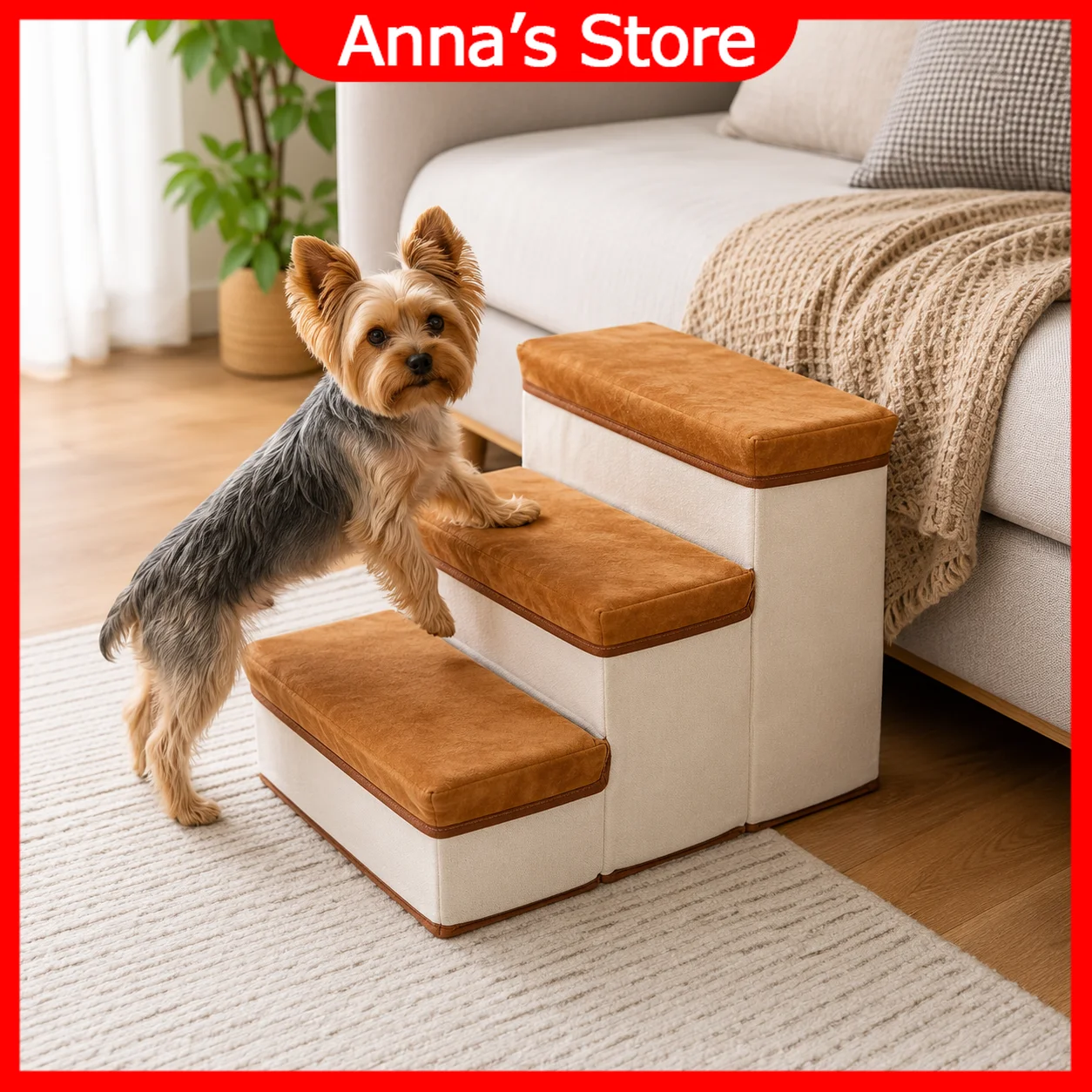 Doglemi Foldable Pet Stairs with Storage Non Slip Dog Steps Thickened Base Large Capacity Pet Ladder for Small Dog Cats Sofa Bed