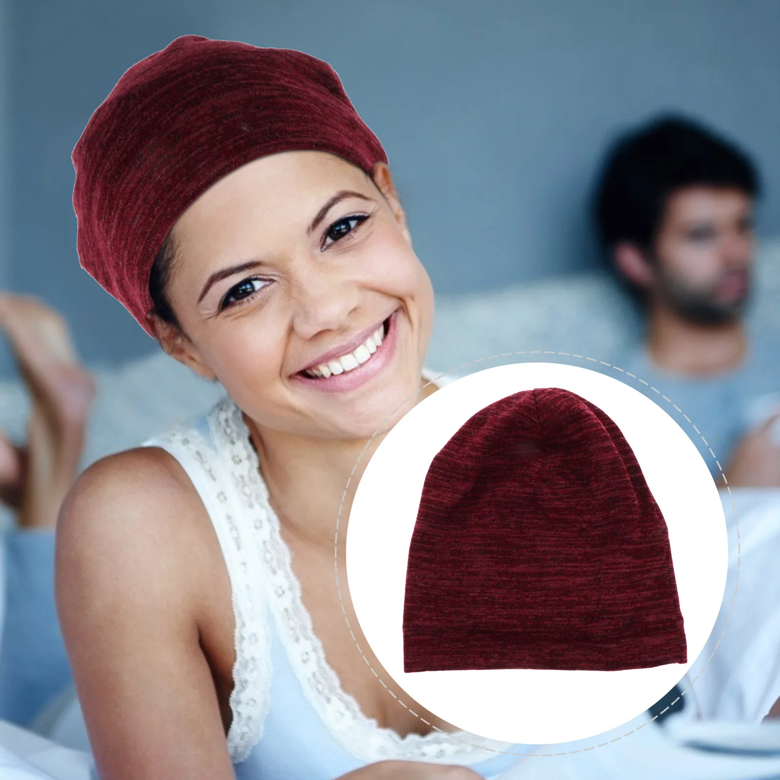 

1pc Double Color Sleep Bonnet Cap For Hair Care Soft Night Hat Elastic Headscarf Moisture Sealing Bonnet Cap For Women Men