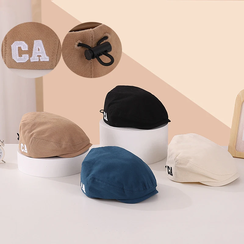 Drawstring Kids Beret Fashion Letter Children Duck Tongue Hat 1-5year Boys Girls Sunshade Visors Solid Cotton Baby Forward Cap