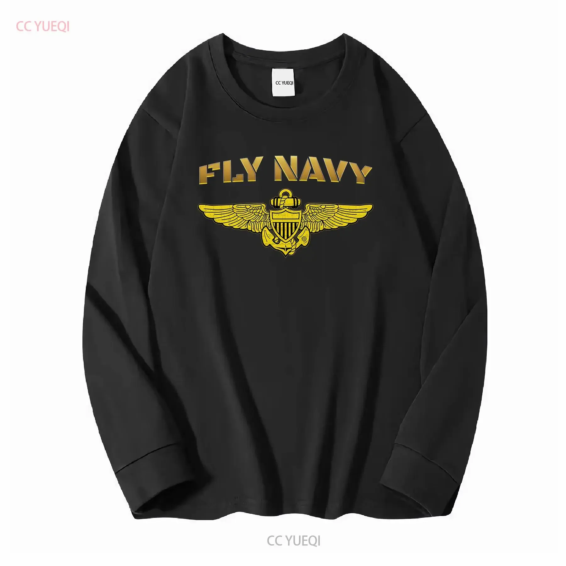 NEW LIMITED Fly Navy Classic Naval Officer Pilot Wings T Shirt long sleeves vintage Washed Soft Stylish Slightly Versatile