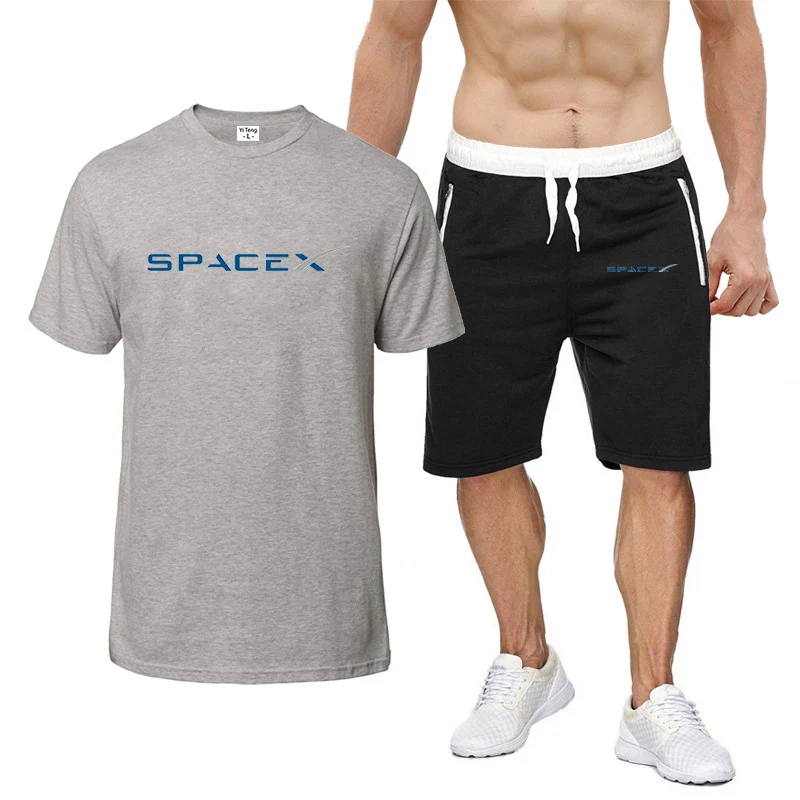 2024 spacex space x masculino nova alta qualidade oito cores de manga curta confortável casual moda camiseta + shorts terno de impressão