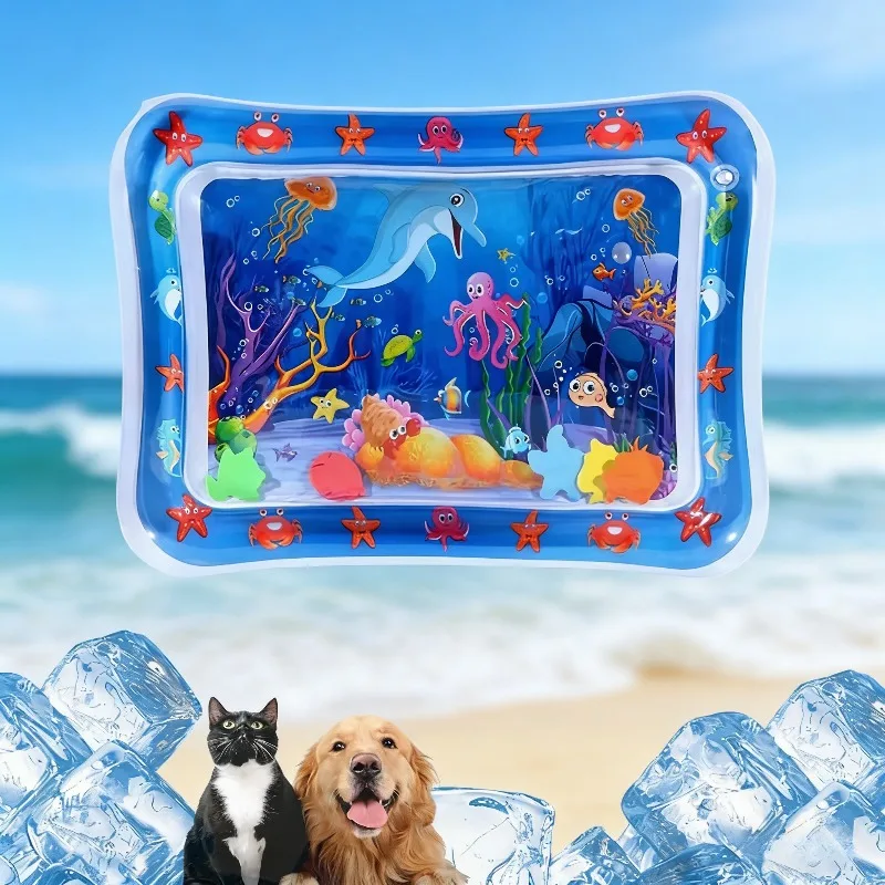 Tapete Inflável para Gatos e Pets, Tapete de Atividades Espesso para Bebês, Promove o Exercício do Bebê, Boia de Natação com Tema de Vida Marinha, Produtos para Pets