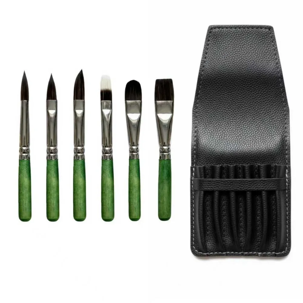 6Pcs/set Short Handle Travel Watercolor Brushes Mini Nylon Hair Paint Brush Set Portable Professional Artist Brush Set Travel