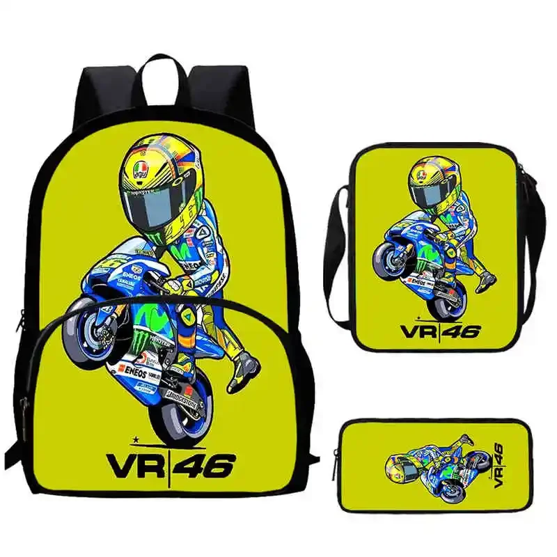 Cartoon VR-46-Racing-Team Child Backpack with Front Pocket,Shoulder Bags,Pencil Bags for Aged 5-10 Anime Bags Boy Girl,Best Gift