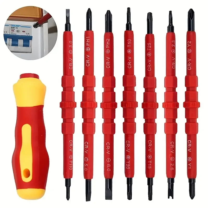 15PCS Changeable Insulated Screwdriver Set And Magnetic Slotted Bits Repair Tool Electrician Tools