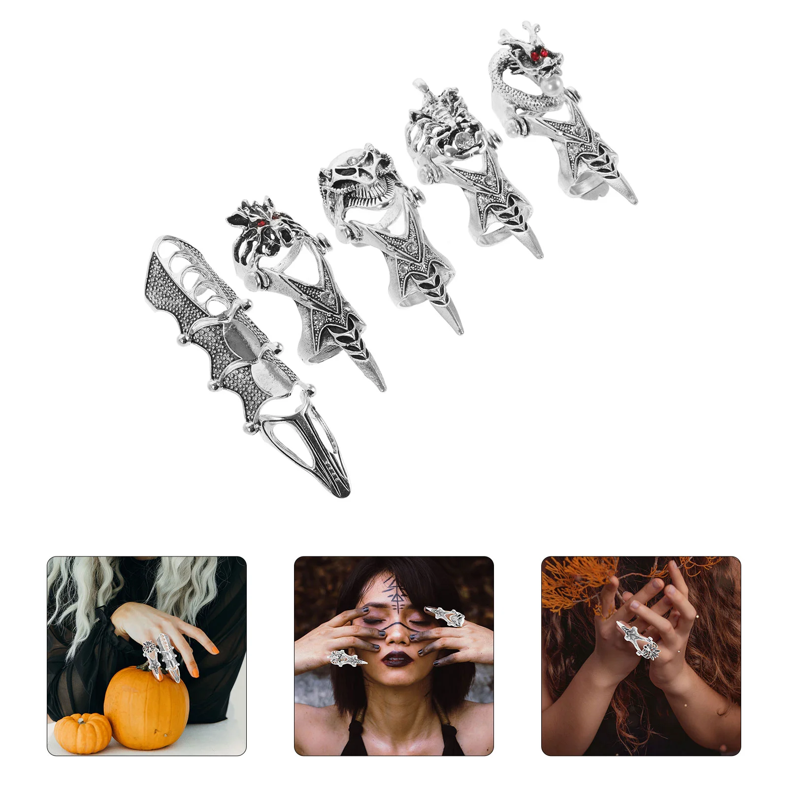 5 PCS Nail Ring Chic Finger Rings Knuckle Decor Unique Alloy Decorative Skull Fashion The