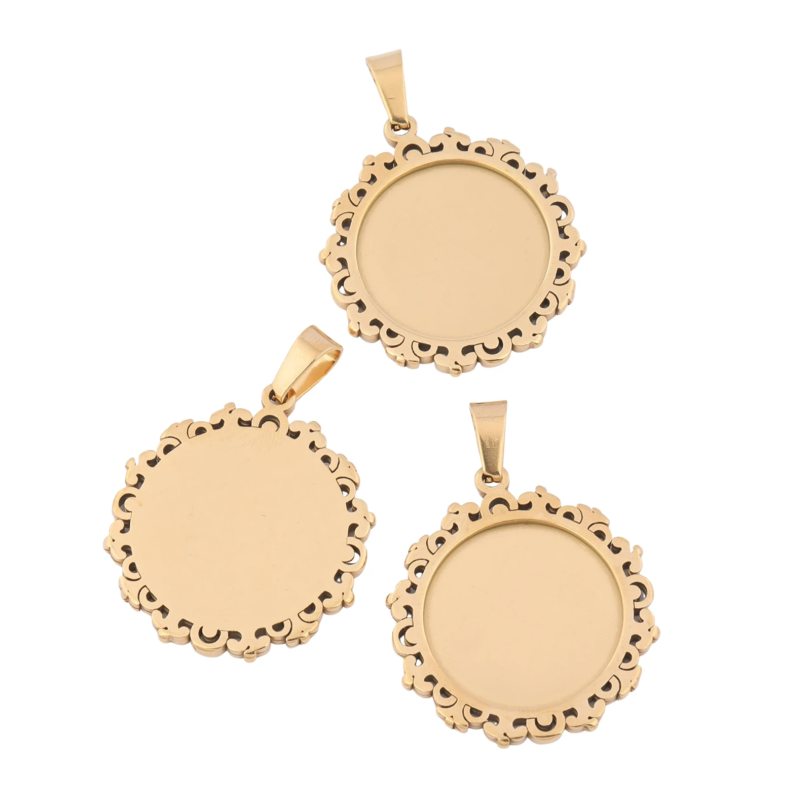 

5pcs Stainless Steel Filigree Cabochon Setting Blanks 20mm Bezel Pendant Base For Necklace Jewelry Mkaing Diy Findings