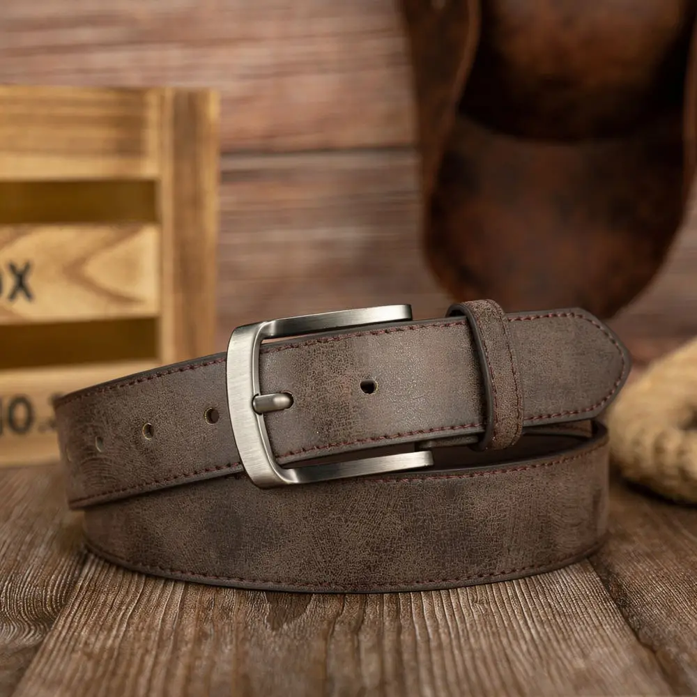 Classic Vintage PU Leather Waistband For Feiqinuo Unisex Embossed Alloy Buckle Distressed Fashion Casual Style Jeans Belt Trendy