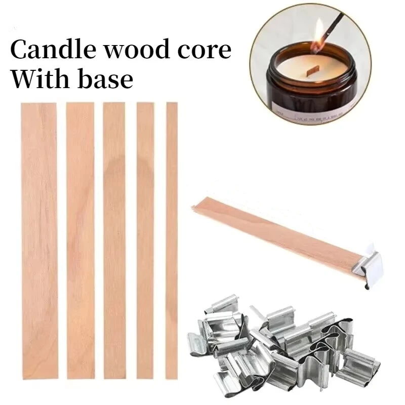 20pcs Wooden Candles Wick DIY Candle Making Kit Smokeless Candle Core with Clip Base Handmade Candle Wood Core Candlewick