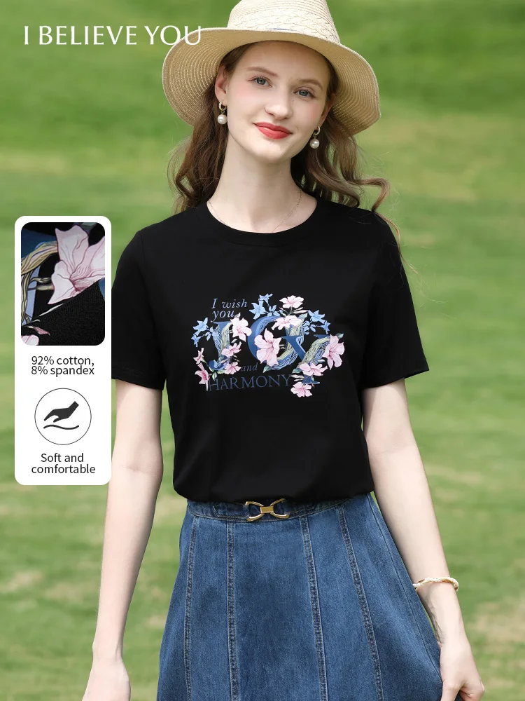 I BELIEVE YOU Women's Short Sleeve Tee 2025 Summer Print Round Neck Slim T-shirt Casual commute Top Ladies Clothing 2252015976