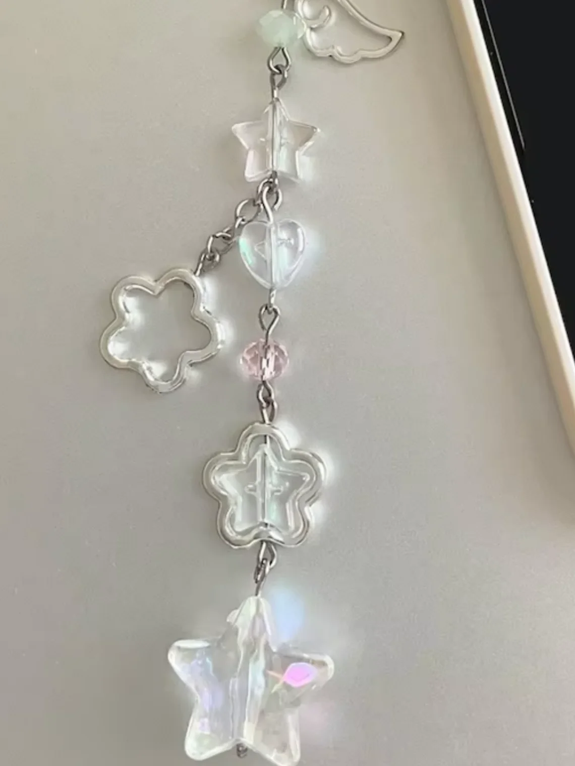 cute pink aesthetic star phone charm keychain trinkets coquette y2k flower simple gift