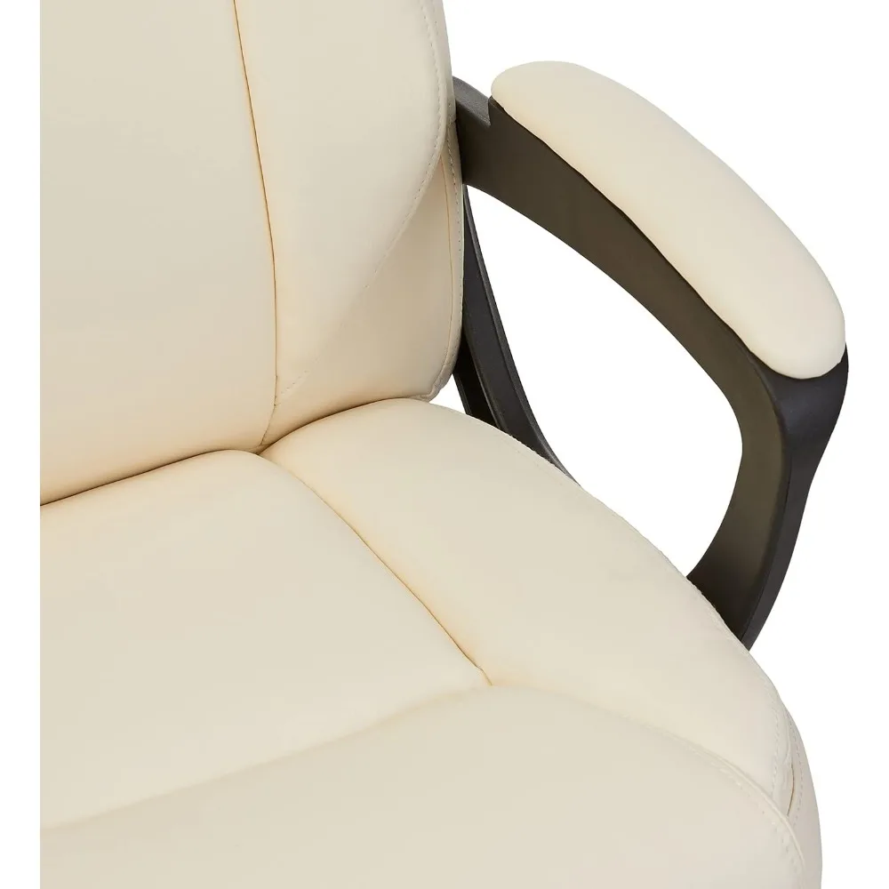 Classic Puresoft PU Cushioned Mid Back Computer Office Chair with Sturdy Metal Base and Armrests,Cream
