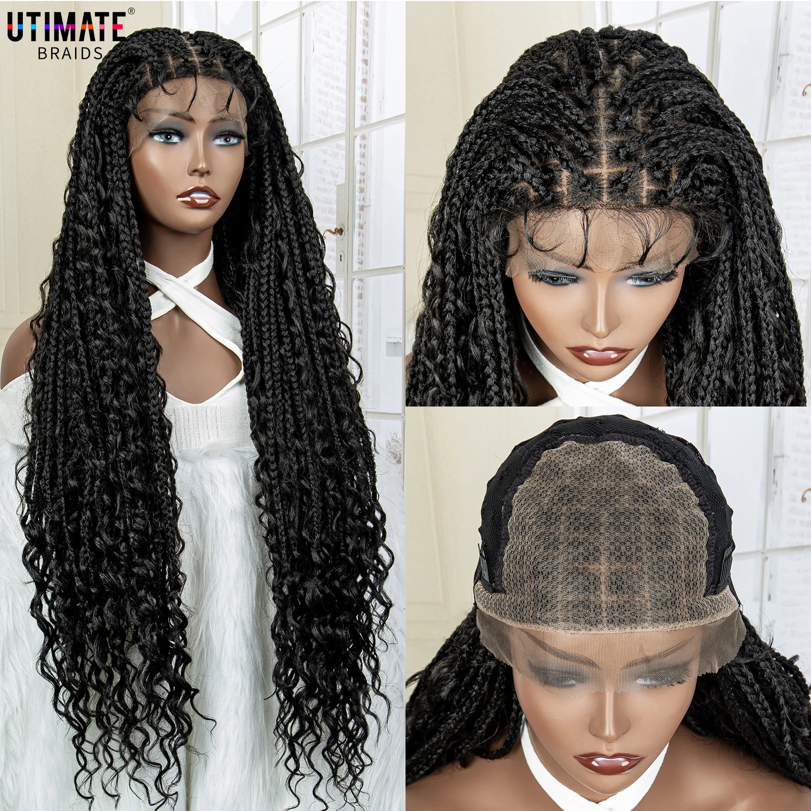 

Box Braided Wigs for Black Women Knotless Braids Lace Front Wig Synthetic Braid Lace Frontal Wig with Baby Hair