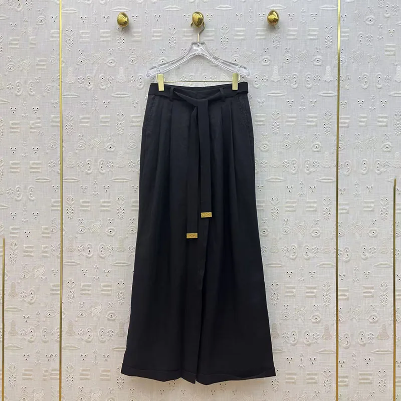 High-waisted, drawstring, loose-fit pants; high-quality straight-leg pants; 2026; new style; Y2K; women's linen wide-leg pants