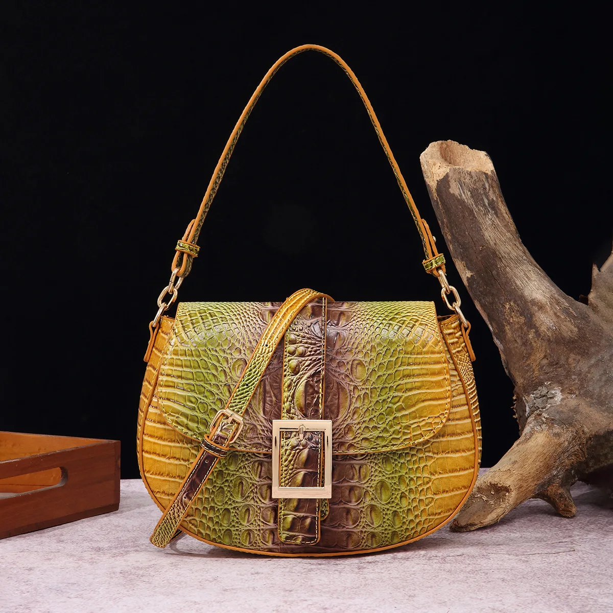 Fashion Totes Leather Crossbody Bags for Women 2024 Saddle Brand Chain Shoulder Handbags Crocodile Pattern Purses сумка женская