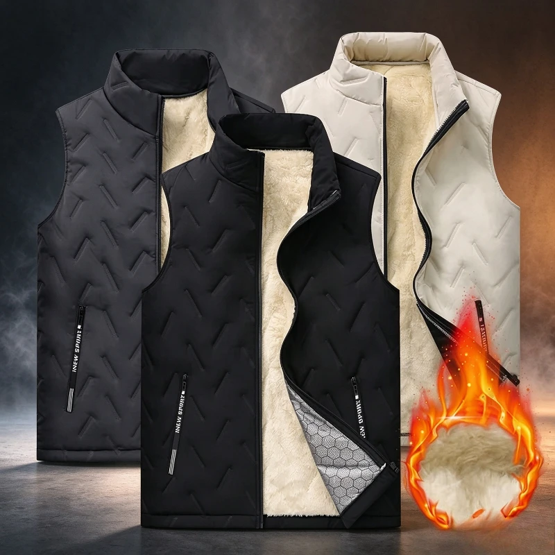 2026 Large Size Lamb Velvet Fleece Lined Thickened Warm Vest Casual Fashion Collar Jacket L-7XL Couple Style Topwear Men Vest