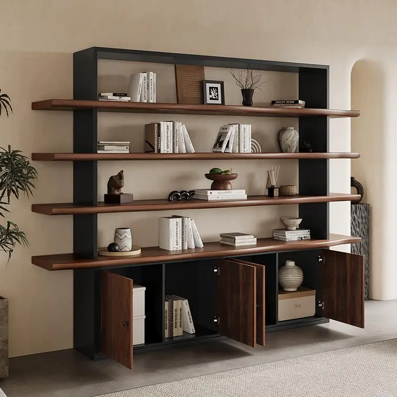 Nordic solid wood bookshelf bookcase American industrial style retro wrought