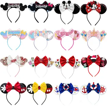 Roztomilá čelenka s ušima Minnie Mickey Mouse pro ženy, MŮJ PRVNÍ VÝLET DO DISNEY, dětská čelenka s flitry a mašlí do vlasů, dívčí doplňky do vlasů 10 nejlepší prodej Čelenka s ušima Minnie Mouse - №4