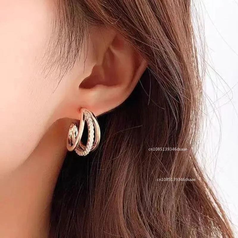 Boucles d'Oreilles de Luxe en Forme de C en Or Incrusté, Bijoux de ix, Personnalité Coréenne, Cadeau d'Anniversaire, pour Femme