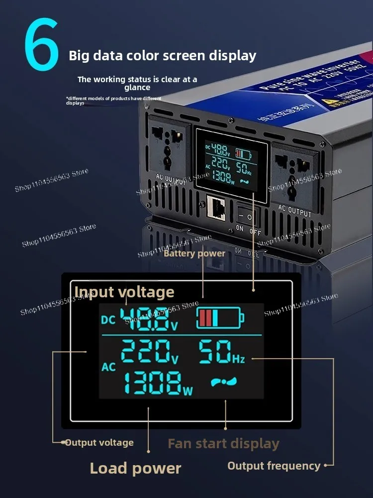 ​​Pure Sine Wave Power Inverter, 12V/24V/48V/60V to 220V AC Converter for Home/Commercial/Vehicle Use with High Power Output view 2