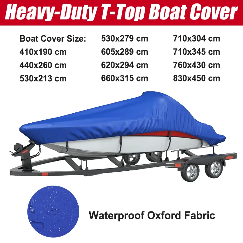 Heavy Duty Fishing Boat Cover V-Hull Waterproof Sunproof UV Protector Boat Cover 410x190 cm/ 440x260 cm/ 530x213 cm/ 530x279 cm