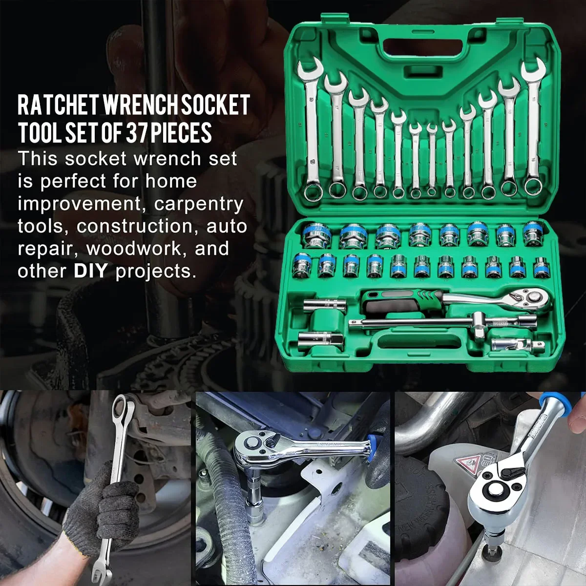 37 Piece Socket Wrench Ratchet Set Mechanical Tool Set Drill Bit Socket Suitable for Automotive Repair and Home Use Wiha Taiwan